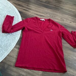 33. Lacoste | 36 | Maroon long sleeve v-neck t-shirt
